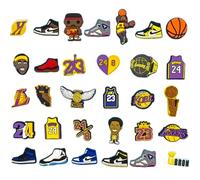 30Pcs Different PVC Croc Stickers Sneaker Trims, Waterproof Shoe Shoelaces Bracelets Wrist Straps For Party Gifts Ornaments Sport Style Basketball Player Logos