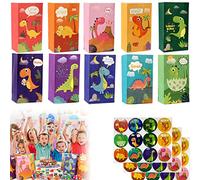 30Pcs Dinosaur Party Bag 13x8x22cm, Paper Candy Gift Pouch Bags with 36 Dinosaur Stickers, Dino Paper Party Bag for Boys Girls Birthday, Baby Shower, Halloween and Christmas