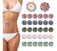 30pcs Disposable Castor Oil Pack Pads for Belly Button, Leak-Proof Floral Design Self-Adhesive Absorbent Spunlace Cloth Organic Cotton Compress Wrap for Shoulders Navel Joints
