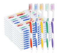30pcs Disposable Toothbrush Bulk Individually Wrapped, Manual Disposable Travel Toothbrush Set for Adult, Medium Soft Bristles for Adults Guests Hotel (5 Colors)