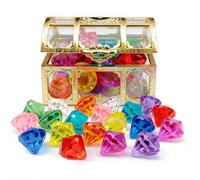30Pcs Diving Gem Pool Toy, Colorful Diamond with Pirate Treasure Chest Box, Swimming Pool Toys for Crafts Party Summer Swimming Treasure Hunt Toy Birthday Swimming Pool Party Christmas Easter Prizes