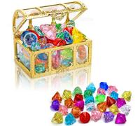 30PCS Diving Gem Pool Toy, Colourful Diamonds Set Gem with Treasure Pirate Chest Box Treasure Hunt Toy for Crafts Party Summer Swimming Toys Birthday Swimming Pool Party Christmas Easter Prizes