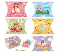 30pcs Easter Party Favor Boxes, Paper Candy Pillow Box Colorful Goodies Bags Happy Easter Small Gift Package Boxes Cookies Stuffers for Easter Birthday Holiday Party (Jesus Style)