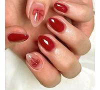 30pcs Elegant Short Almond False Nails With Bowknot Charm False Nails Acrylic Nails Accesories For Daily Wear