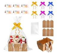 30pcs Empty Gift Hamper Baskets Set, Large Kraft Hamper Basket Kit with Cellophane & Bows, Create Your Own Gift Baskets for Birthday, Christmas, Wedding