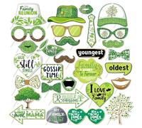 30Pcs Family Reunion Photo Booth Props with Stick, Birthday Theme Selfie Props, Party Supplies, Photography Backdrop Decorations