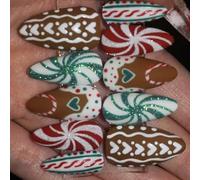 30PCS Festive Red and Green Heart Pattern Artificial Nails Short Square Shape ABS Press on for Christmas Fall Autumn Thanksgiving Pumpkin Maple False