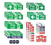 30Pcs Fire Exit Sign Kit, Self Adhesive Vinyl Emergency Evacuation Stickers with Directional Arrows, Fire Action Notice, Extinguisher Signs, Exit Keep Clear Sign, Call Point