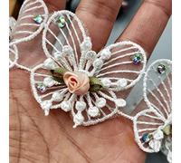 30pcs Flower Butterfly Rhinestone Lace Ribbon Edge Trim 5cm*4.5cm Width Vintage Style Edging Trimmings Fabric Embroidered Applique Sewing Craft Wedding Bridal Dress Embellishment