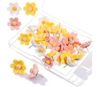 30Pcs Flower Drawing Pins, Decorative Flower Push Pins, Fun Pushins for Cork Board Bulletin Board Map Poster Photo Wall Home Decorations Office School Supplies