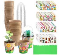 30pcs Flower Pot Crafts for Kids | Fibre Seed Pots | Biodegra-dable Seedling Pots | Small Flower Pots with Domes and 20 Sheets Stickers for Seedling Transplanting Planting Growing Kit for Kids