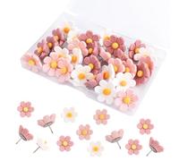 30pcs Flower Push Pins for Bulletin Board, Cute Decorative Thumb Tacks Cork Board Pins for Home Office Classroom Photo Wall Map Memo Poster