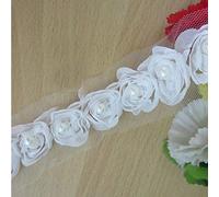 30pcs Flower Rose Pearl Lace Edge Trim Ribbon 5 cm Width Colourful Trimmings Fabric Embroidered Applique Sewing Craft Wedding Bridal Dress Embellishment Party Clothes DIY Embroidery Decoration(White)