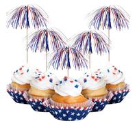30Pcs Foil Firework Cupcake Toppers, Sparkle Tinsel Cake Toppers, Party Birthday Cake Toppers, Supplies Sparkle Tinsel Cocktail Fruit Toothpick for Birthday Wedding Graduation Party Supplies