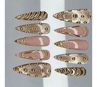 30pcs French Tip Artifical Nails Elegant 3D Molten Gold Press Stick Safe for Natural and Health Party