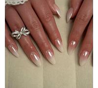 30Pcs French Tip False Nails - Almond Medium White Chrome Gradient Fake Nails - Full Cover Press on Nails with Glue - Acrylic Full Cover Stick on Nail for Women and Girls