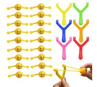 30pcs Funny Emoji Slingshot Toy for Kids Adults,6 Sling with 18 Emoji Mochi Squishy Toys,Novetly Smiling Emoji Finger Shooting Slingshot Prank,Fun Mini Rubber Slingshot Flying Toys Joke Toys Xmas Gift
