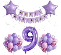 30pcs Girls 9th Birthday Pink Purple Butterfly Set,Pink Purple Birthday Balloons Banner Foil Number 9 Butterfly Theme for Girls 9 Year Old Party Decoration