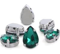 30pcs Glitter Drop Crystal Rhinestone Hand Sew On Glass Stones Ornament Diamond Beads for Dress DIY Crafts Claw Drill Accessories(Green,7x10mm 30pcs)