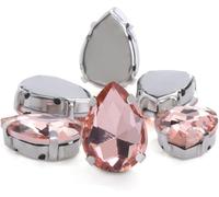 , 30pcs Glitter Drop Crystal Rhinestone Hand Sew On Glass Stones Ornament Diamond Beads for Dress DIY Crafts Claw Drill Accessories(Pink,10x14mm 30pcs)