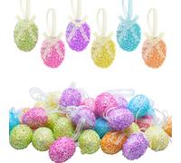 30PCS Glitter Hanging Eggs - Colorful Tinsel Easter Egg Ornaments, Spring Foam Hanging Egg Ornament for Easter Tree Christmas Home Party DIY Craft Decoration (Size S)