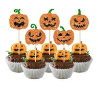 30Pcs Halloween Glitter Pumpkin Cupcake Toppers - Festive Lantern Designs for Halloween, Kids' Birthdays & Festival Party Cake Decor