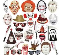 30Pcs Halloween Horror Photo Booth Props Sign Kit Halloween Horror Party Photo Shooting Props, Spooky Skull Mask Death Day Photo Booth Props Friday The 13th Selfie Dress-up Props Decorations