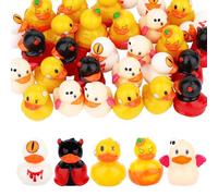 30pcs Halloween Mini Ducks, 5 Styles Miniature Small Resin Little Tiny Ducky Demon Pumpkin Skull One-Eye Halloween Themed Figurines for Garden Micro Landscape Dollhouse DIY Decorations Party Favors