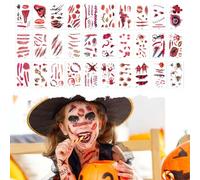 30PCS Halloween Tattoos, Scar Tattoos, Halloween Scars Wounds Blood Zombie Makeup Stickers, Wound Tattoo Stickers, Fake Bleeding Sutures Vampire Bite, Temporary Tattoos For Men Women