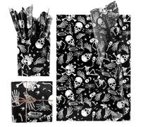 30pcs Halloween Wrap Tissue Paper, 19.69x13.78in Skull Pattern Goth Gothic Gift Wrapping Papers Foldable Black Spooky Horror Tissue Paper for Halloween Party Decorations Supplies
