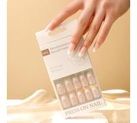 30Pcs Handmade Nails Press on Nails Medium Coffin SWEKKE French Tip Fake Nails Nude Full Cover White Nail Tip False Nails with Designs Glossy Glue on Nails Manicure Acrylic Nails for Women Girls