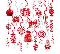 30PCS Hanging Christmas Decorations, Christmas Ceiling Decorations Indoor Candy Decor Xmas Ceilings Decor Xmas Hanging Foil Swirl Decorations for Christmas Holiday Party Supplies