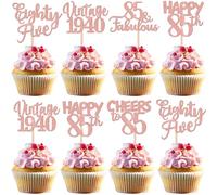 30PCS Happy 85th Birthday Cupcake Toppers Glitter Eighty Five 85 Fabulous Vintage 1939 Cupcake Picks Cheers to 85 Years for 85th Birthday Anniversary Party Cake Decorations Supplies Rose Gold