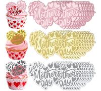 30PCS Happy Mother’s Day Cake Toppers, Acrylic Cupcake Toppers 3 Different Pattern Heart Shape Custom Cupcake Picks for Mother's Day Birthday Party Anniversary Pastries Decorations