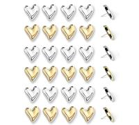 30Pcs Heart Decorative Push Pins, Gold Cute Push Pins, Bulletin Board Push Pins, Bulletin Board Push Pins, Thumb Push Pins for Cork Boards, Office Organisation or Home Decoration (30Pcs-Gold & Silver)