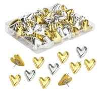 30pcs Heart Push Pins Dual Tone Gold Silver Decorative Push Pins, Multi Purpose Cute Drawing Pins for Wall Corkboard Notice Board Photos Postcards Maps Organizing & Ornament