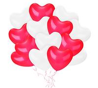 30Pcs Heart Shape Balloon Valentines Love Heart Balloons 10 Inch Valentine's Day Latex Balloons and 1roll Red ribbon for Valentine Wedding Brithday Party Engagement Anniversary Decor (Red+white)