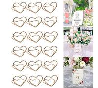 30pcs Heart Shape Table Number Stands,Metal Place Card Holder Card Display Clip for Birthday Wedding,Desk Name Card Picture Menu Memo Holder Stand for Home Office(Gold)