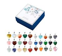 30Pcs Heart Shaped Stone Pendants, 2 Sizes Assorted Color Charms Crystal Chakra Beads Natural Colorful Heart Healing Crystal Gemstone Stone Charms Set for DIY Necklace Jewelry Making