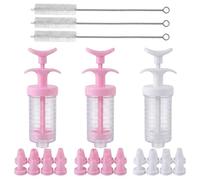 30pcs Icing Piping Kit, Piping Nozzles Set with Cake Decorating Accessories, Buttercream Piping Kit for Cupcakes and Pastries, Cream Filling Piping Tip Set in Pink and White with Brushes