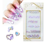 30Pcs Iridescent Purple Nail Rhinestones & Charms Kit, Sparkling 3D Crystal Nail Gems, Assorted Heart Flower Elongated Designs, MingLee Alloy Nail Accessories for DIY Acrylic Gel Nail Art
