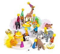 30PCS Jungle Animals Birthday Party Decorations Set, Safari Animal Figurines with Hats and Ballet Skirts, Perfect for Kids Jungle Themed Party Supplies, Wild Animal Décor for Birthday Celebration