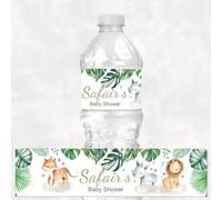 30pcs Jungle Safari Animal Party Water Bottle Stickers Label Wraps Custom Two Wild One Birthday Party Baby Shower Personalise (B)
