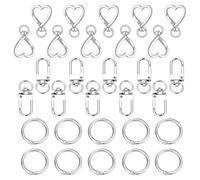 30PCS Keychain Clasp Set, Keychain Hooks Heart-Shaped Spring O Rings Lobster Clasps with Swivel Clasp Snap Hooks, Metal Rings for Keys, Pet ID Tags, Bag Charms, Making DIY Crafts Projects