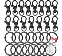 30PCS Keychain Hooks with Key Rings Swivel Clasps Lanyard Snap Hooks Metal Lobster Claw Clasps Key Chain for Lanyard Clip, Jewelry Making, Crafts (Black)