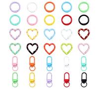 30Pcs Keyring Making Kit, Key Ring Hoop, Lobster Clasps, Keyring Clip, Keychain Clasp Set, Keychain Hooks & Colored Key Rings, 10 Colors Small Set, Heart-Shaped Clasps and Spring O Rings for DIY Craft