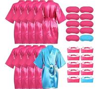 30Pcs Kids Satin Robes, Girls Spa Party Robes Supplies Set Kids Bathrobe Girls Satin Robe Slumber Birthday Party Bathrobes with Headbands Eye Masks