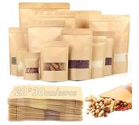 30pcs Kraft Paper Bags with Window 7.9in*11.8in/20cm*30cm Resealable Ziplock Kraft Paper Bags Resealable Waterproof for Jam Coffee Beans Tea Tea Spices Food Storage