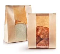 30pcs Kraft Paper Bread Bags for Homemade Bread with Tin Tie Tab Lock 13.7''x8.2''x3.5'' Sourdough Bread Loaf Bags with Window Homemade Baked Packaging Storage Bags for Bake Cookie Treat.