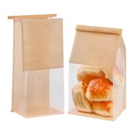 30Pcs Kraft Paper Bread Bags with Window,13 * 28+10cm Bakery Bags for Toast Homemade Bread with Ties,Oil proof,Food Storage Pouches Home Baking(Brown)